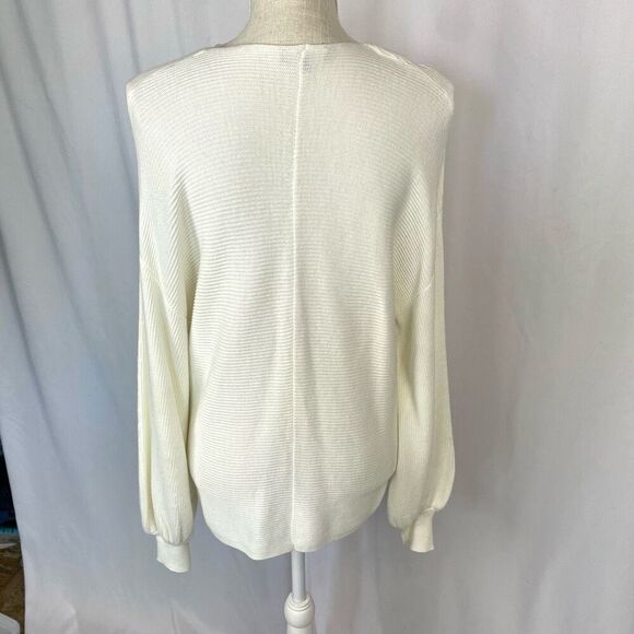 1. State Sweater Long Balloon Sleeve Horizontal Ribbed V Neck Ivory Women’s M - Picture 3 of 13